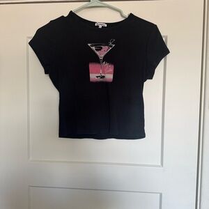 Reformation Black Short Sleeve Crop Tee with Pink Martini Graphic